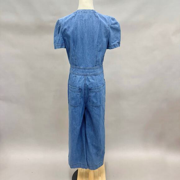 J. Crew Point Sure Patch-pocket utility jumpsuit in indigo denim Size 4 Wide Leg - Picture 3 of 16